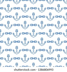 Seamless pattern with anchors and chains. Sea background. Design for banner, poster, textile, print.