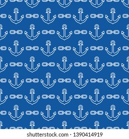 Seamless pattern with anchors and chains. Sea background. Design for banner, poster, textile, print.