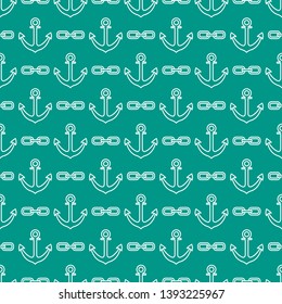 Seamless pattern with anchors and chains. Sea background. Design for banner, poster, textile, print.