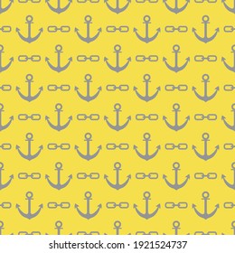 Seamless pattern with anchors and chains. Sea background. Design for banner, poster, textile, print. Illuminating and Ultimate Gray.
