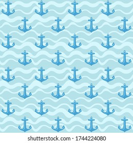 Nahtloses Muster mit Ankern. Das Meeresbild der Kinder. Festliche Sommerverpackung. Vector Hintergrund, Strand, Urlaub, Meer.