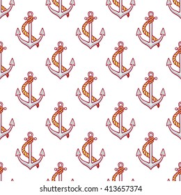 seamless pattern with anchors. hand-drawn illustration