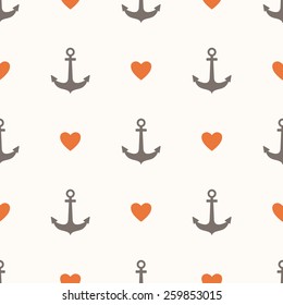 Seamless pattern with anchors and hearts