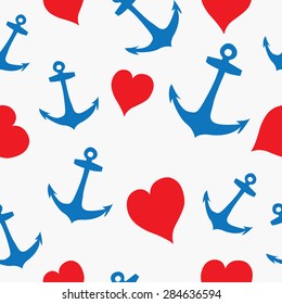 Seamless pattern with anchors and hearts
