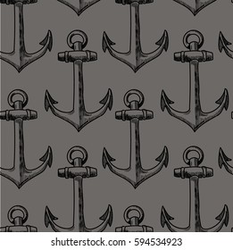 Seamless pattern with anchors. Hipster background. Drawing by hand in vintage style. Stylish background in a marine style.