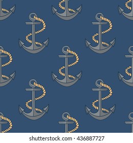Seamless pattern with anchors on the blue background.
