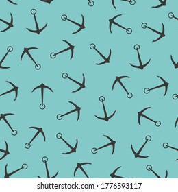 Seamless Pattern With Anchors Over Blue Background. Sailing And Sea Travel Concept. Square, Vector Illustration