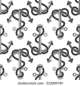 Seamless pattern with anchors and rope. Design element for wallpapers, web site background, baby shower invitation, birthday card, scrapbooking, fabric print etc. Vector illustration.
