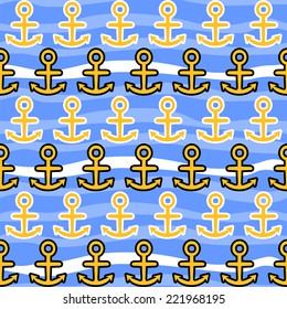 Seamless Pattern with Anchors. Sea Vector Background.