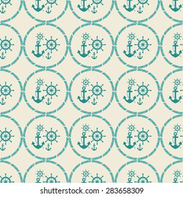 seamless pattern of anchors and ship steering wheels - vector illustration