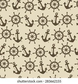 seamless pattern of anchors and ships wheels 