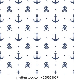 Seamless pattern with anchors and skulls