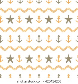 Seamless pattern with anchors and starfishes. Vector illustration.
