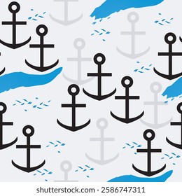 Seamless pattern with anchors and waves – perfect for wallpapers, fabrics, packaging, backgrounds, and maritime-themed projects.