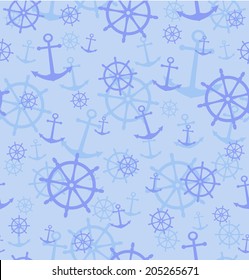 Seamless pattern with anchors and wheels. Vector illustration background.