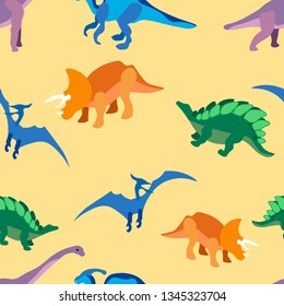 Seamless pattern, ancient animals, dragons. In minimalist style Cartoon flat Vector Illustration