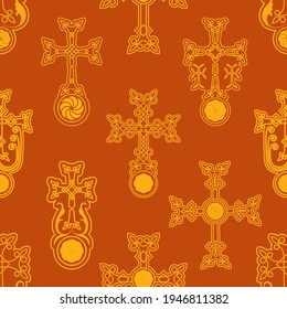 Seamless pattern with ancient Armenian symbol Khachkar. Armenian cross stone for your project