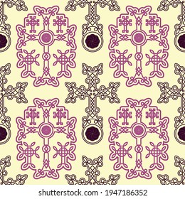 Seamless pattern with ancient Armenian symbol Khachkar. Armenian cross stone for your project