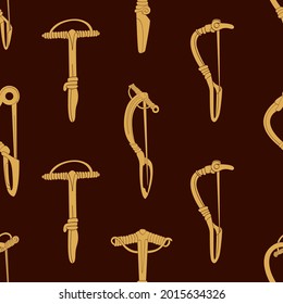 Seamless pattern with ancient brooch fibula for your project