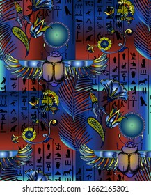 Seamless pattern with ancient egyptian motifs. Vector illustration. Suitable for fabric, wrapping paper and the like