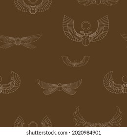 Seamless pattern with ancient egyptian symbol Scarab Winged sun for your project