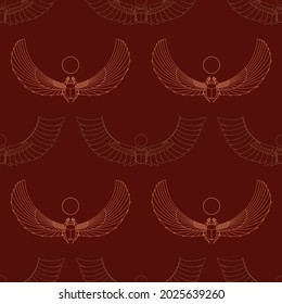 Seamless pattern with ancient egyptian symbol Scarab Winged sun for your project
