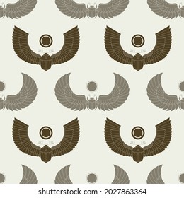 Seamless pattern with ancient egyptian symbol Scarab Winged sun for your project