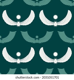 Seamless pattern with ancient egyptian symbol Scarab Winged sun for your project