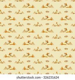 Seamless pattern with ancient Egyptian symbols - Sphinx, Anubis, Eye of Horus