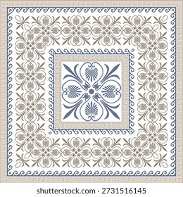 Seamless pattern ancient Greek ornament. Traditional greek style. Moroccan azulejo pattern, majolica tile, Talavera, Damask. For printing onto fabric, paper, tile, carpet, shawl, pillow, cushion