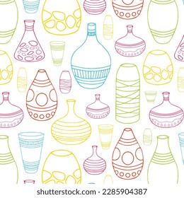 Seamless pattern with ancient Greek vases. Decorative seamless Vector illustration. Egyptian pattern. Antique ceramic art. Cartoon ethnic vintage decor.