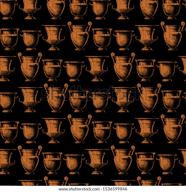 Seamless Pattern Ancient Greek Vases Vector Stock Vector Royalty