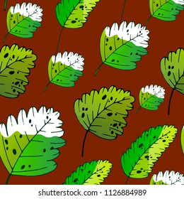 Seamless pattern of ancient Jurassic period leaves, Jungle. Colorful hand drawn vector stock illustration.