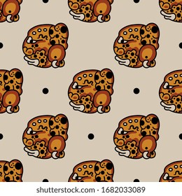Seamless pattern with ancient Mayan motifs. Native American art of Mexican Indians. Sacred jaguar head hieroglyphs.
