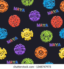 Seamless pattern Ancient Mexican mythology symbol, different American aztec symbols, mayan culture native totem. Vector icons.