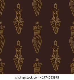 Seamless pattern with ancient ritual anthropomorphic symbol from Cucuteni–Trypillia culture for your project