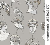 Seamless pattern with ancient sculptures. Vector illustration.