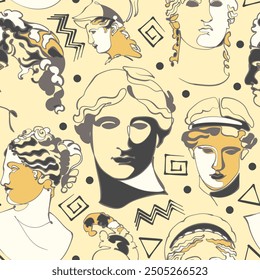Seamless pattern with ancient sculptures. Vector illustration.