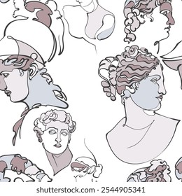Seamless pattern with ancient sculptures. Vector illustration.