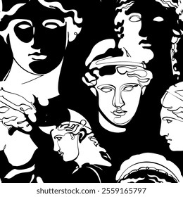 Seamless pattern with ancient sculptures. Vector illustration.