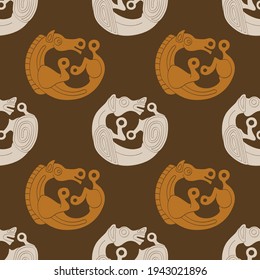 Seamless pattern with ancient Scythian art and animal motifs for your project