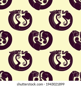 Seamless pattern with ancient Scythian art and animal motifs for your project