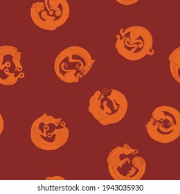 Seamless pattern with ancient Scythian art and animal motifs for your project