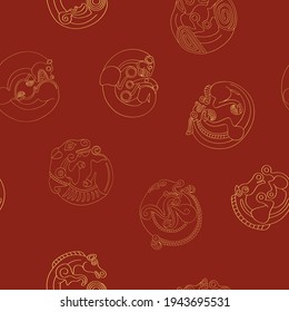 Seamless pattern with ancient Scythian art and animal motifs for your project