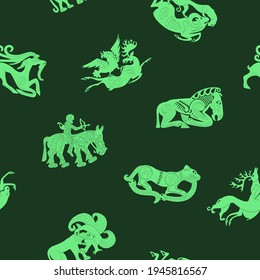 Seamless pattern with ancient Scythian art and animal motifs for your project