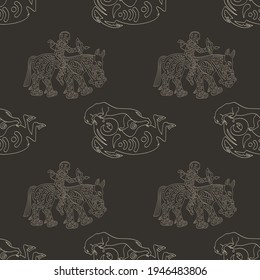 Seamless pattern with ancient Scythian art and animal motifs for your project