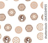Seamless pattern ancient Slavic symbols. Star of the arkgamma, kolovrat, trixel, valknut, celtic cross and other Slavic symbol, decorated with ornament in a wreath of Scandinavian weaving
