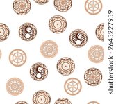 Seamless pattern ancient Slavic symbols. Star of the arkgamma, kolovrat, trixel, valknut, celtic cross and other Slavic symbol, decorated with ornament in a wreath of Scandinavian weaving