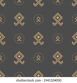 Seamless pattern of ancient Slavic symbols and signs. Mythological ornament.Background from elements of old runes. Surface for textiles, paper, wallpaper, industrial items.Vector illustration. 
