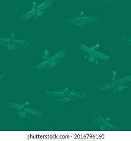 Seamless pattern with ancient  sumerian symbol Faravahar for your project